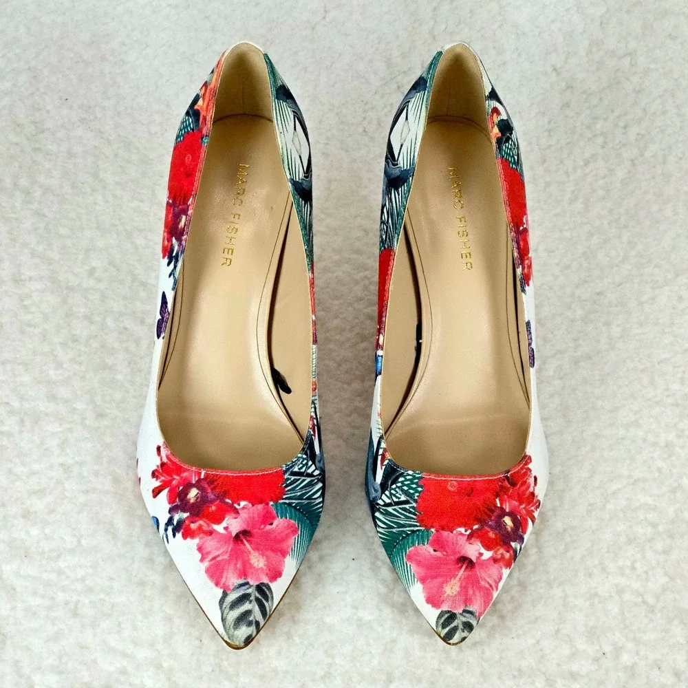 Marc Fisher Darren Tropical Floral Pumps Pointed Toe Stiletto Heels 8M Resort